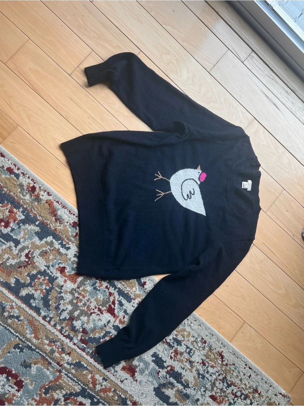 J Crew Navy Women's Sweater with White Bird Motif